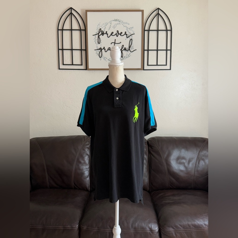 Vintage Polo Ralph Lauren Shirt Black Short Sleeve Polo Custom Fit‎ Big Pony